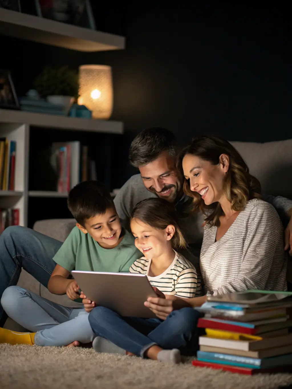 A family (parents and children) engaging in a virtual consultation with a pediatrician, all smiling and relaxed, highlighting the convenience and accessibility of family healthcare.