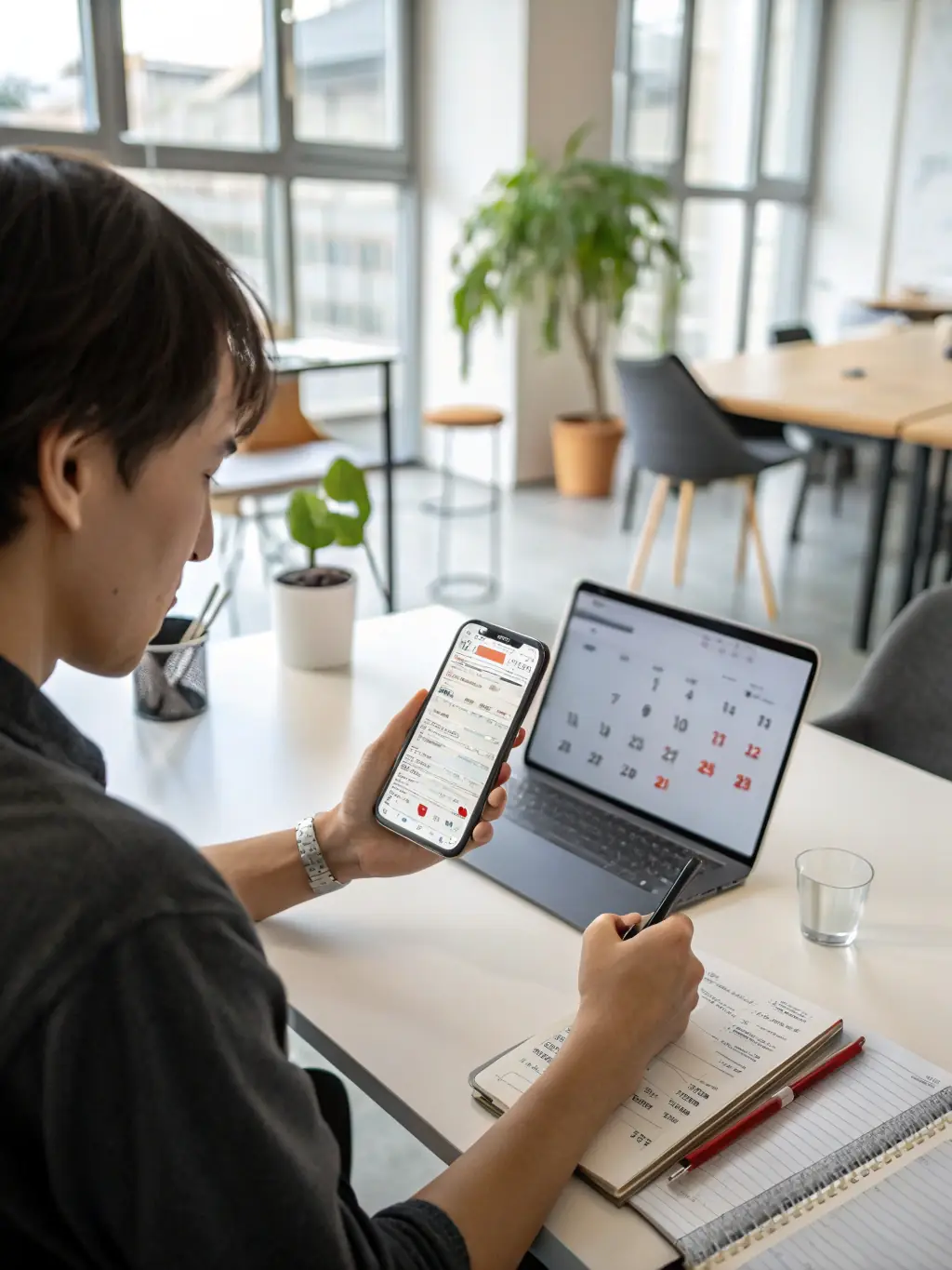 A busy professional easily scheduling a virtual appointment on their smartphone, emphasizing the convenience of Third Sector Benefits.